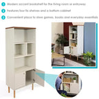 Sunnydaze Indoor Mid-Century Modern 5-Shelf Bookshelf with Storage Cabinet - Latte