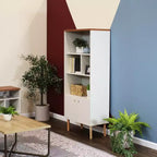 Sunnydaze Indoor Mid-Century Modern 5-Shelf Bookshelf with Storage Cabinet - Latte