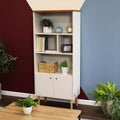 Sunnydaze Indoor Mid-Century Modern 5-Shelf Bookshelf with Storage Cabinet - Latte