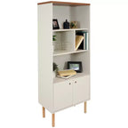 Sunnydaze Indoor Mid-Century Modern 5-Shelf Bookshelf with Storage Cabinet - Latte